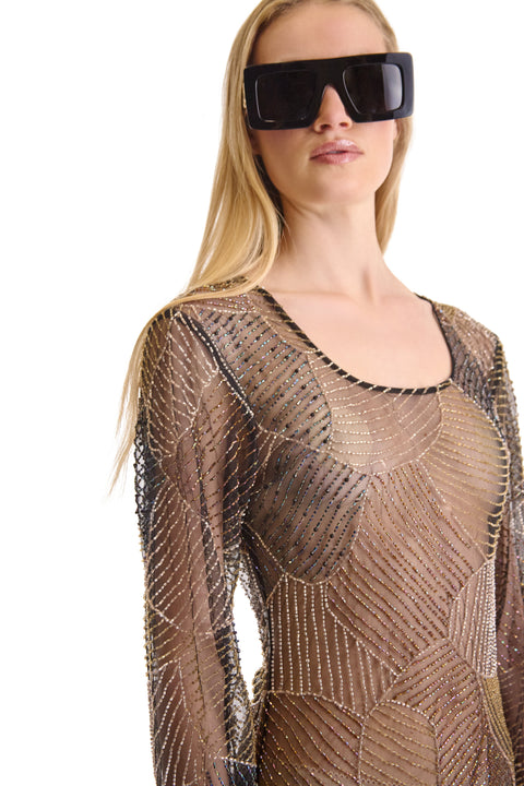 Hand Embroidered Sheer Evening Dress