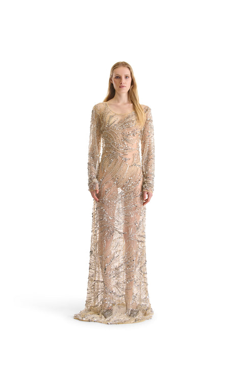 Hand Embroidered Beaded Evening Dress