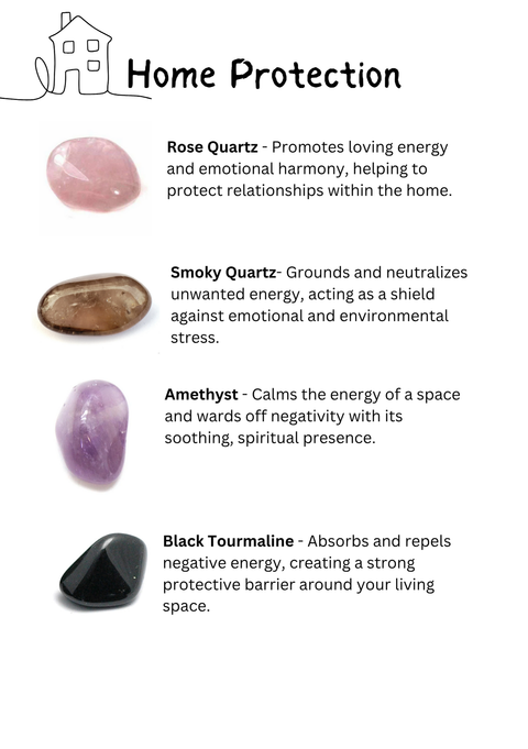 Home Protection Crystal Kit – Amethyst, Rose Quartz, Smoky Quartz & Black Tourmaline Set