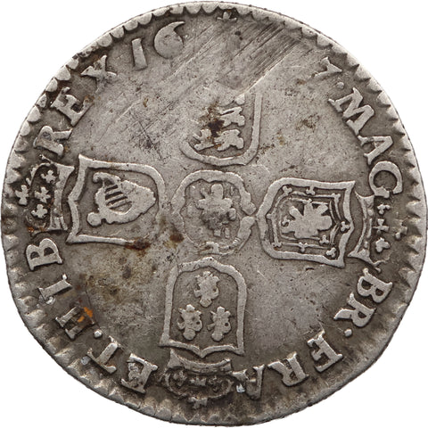 1697 6 Pence William III Coin Silver UK 