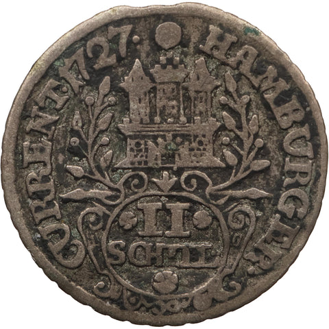 1727 IHL 2 Shillings Hanseatic city of Hamburg Coin Germany