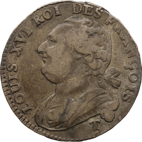 1792 T France 12 Deniers Louis XVI Coin Nantes Mint