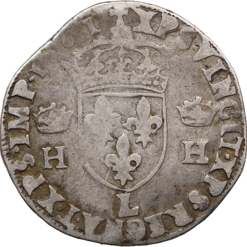 1561 L Teston Charles IX France Henri II Coin Bayonne Mint Silver