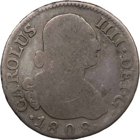 1808 MAI 2 Reales Spain Coin Charles IV Silver Madrid Mint