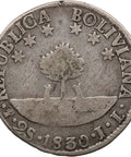 1830 JL 2 Soles Bolivia Silver Coin Simon Bolivar