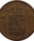 1853 F 1 Pfennig Kingdom of Saxony Coin Frederick Augustus II