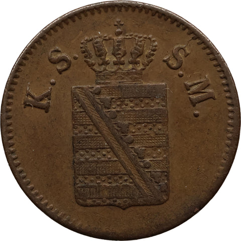1853 F 1 Pfennig Kingdom of Saxony Coin Frederick Augustus II
