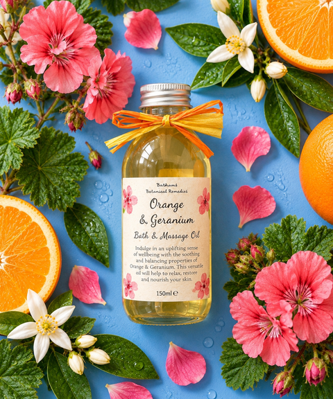 Orange & Geranium 150ml Bath & Massage Oil - Bright, uplifting & joyful