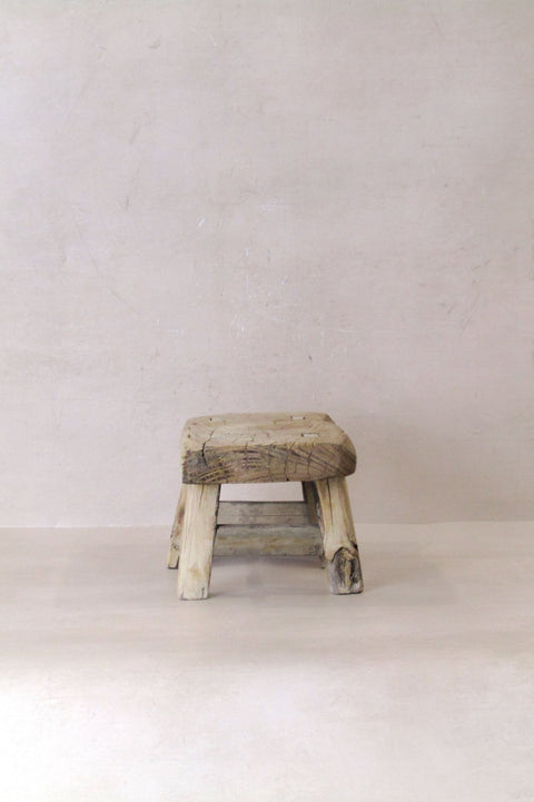 Vintage Rustic Elm Wood Stool - Small - No 25
