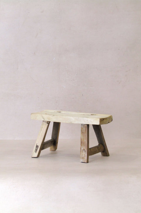 Vintage Rustic Elm Wood Stool - Small - No 26