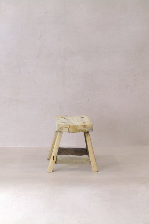 Vintage Rustic Elm Wood Stool - Small - No 26