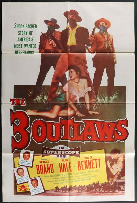 Affiche de film originale américaine (One Sheet) du film The 3 Outlaws (1956)