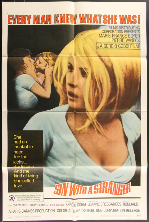 Sin With A Stranger (1969) Affiche de film originale américaine (One Sheet)