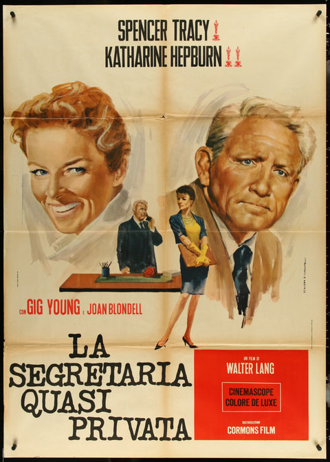 La Secrétaire Presque Privée - Desk Set (Réédition de 1968) Affiche de Film Italienne Originale à Un Seul Panneau