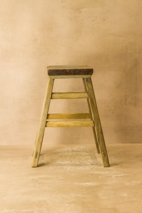 Vintage Rustic Elm Wood Stool - Medium - No 62