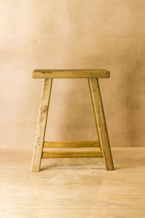 Vintage Rustic Elm Wood Stool - Medium - No 64
