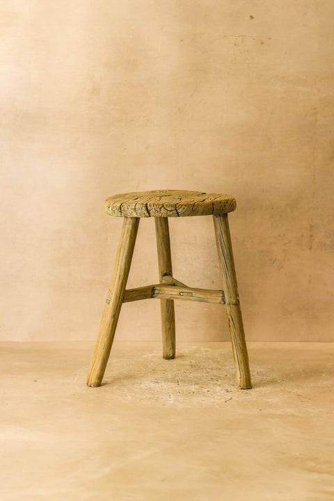 Vintage Rustic Elm Wood Stool - Round - No 48