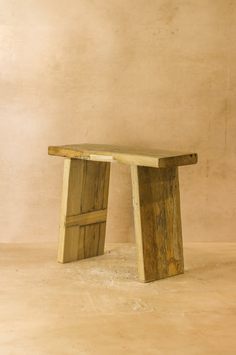 Vintage-Hocker aus rustikalem Ulmenholz, quadratisch, Nr. 1