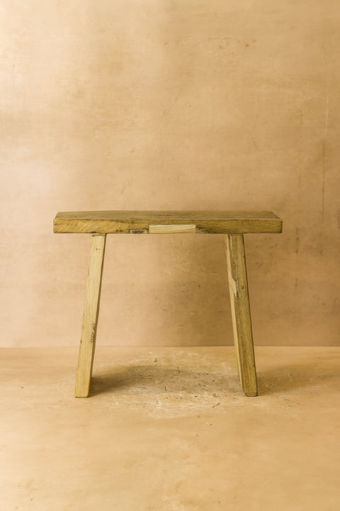Vintage-Hocker aus rustikalem Ulmenholz, quadratisch, Nr. 1