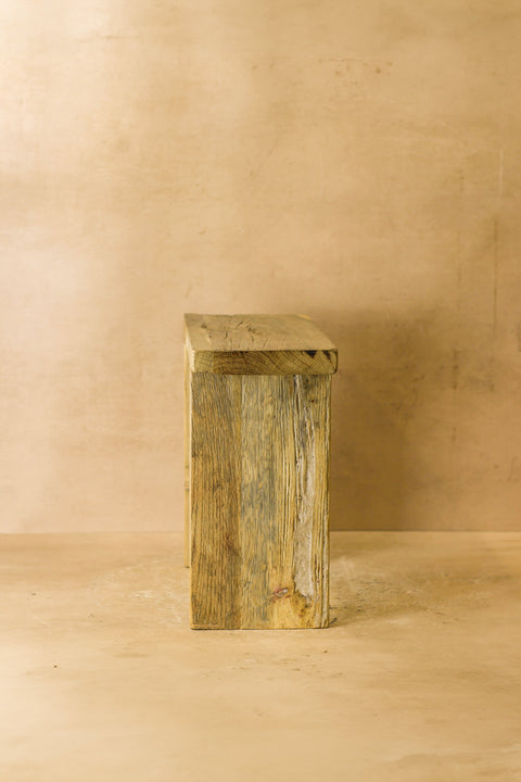 Vintage-Hocker aus rustikalem Ulmenholz, quadratisch, Nr. 1