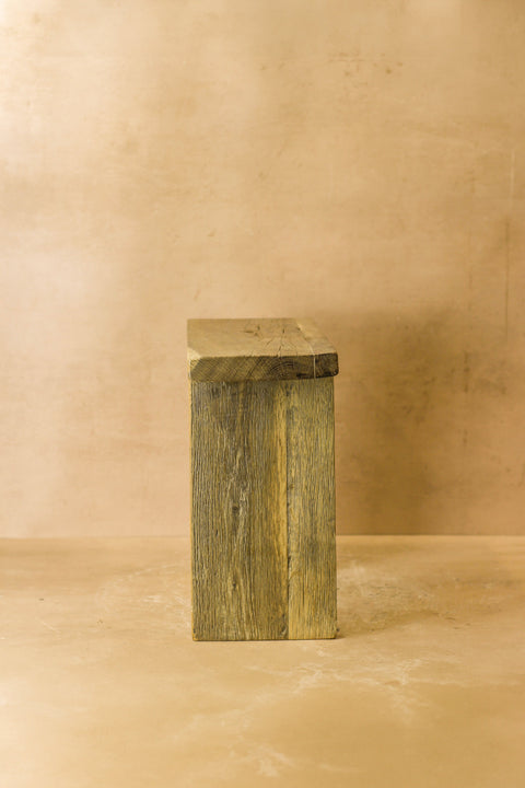 Vintage-Hocker aus rustikalem Ulmenholz, quadratisch, Nr. 1