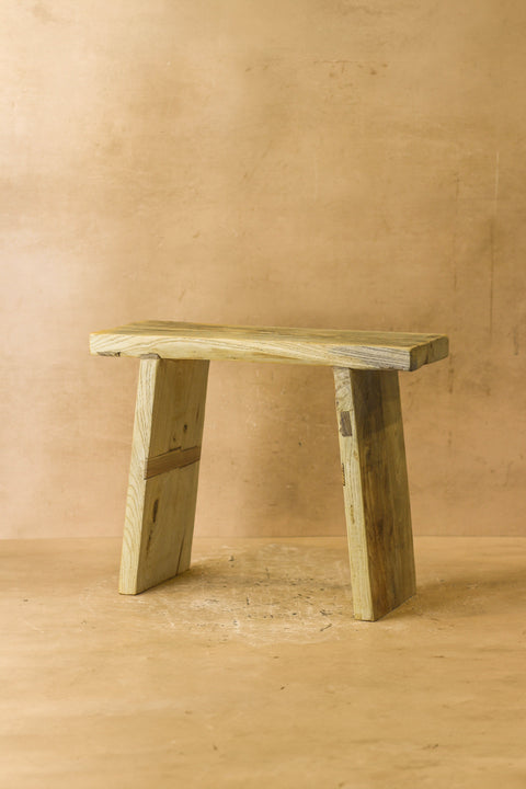 Vintage Rustic Square Elm Wood Stool - No 2