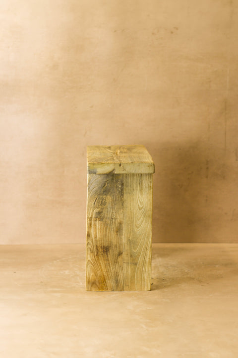 Vintage Rustic Square Elm Wood Stool - No 2
