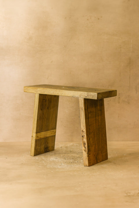 Vintage-Hocker aus rustikalem Ulmenholz, quadratisch, Nr. 4