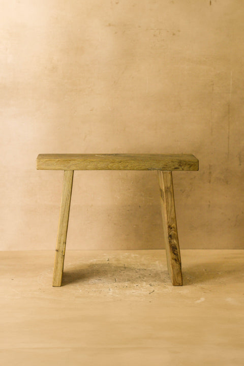 Vintage Rustic Square Elm Wood Stool - No 4