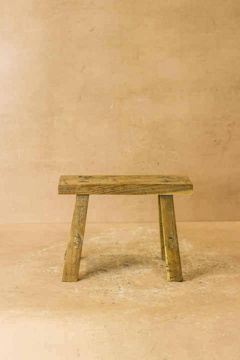 Vintage Rustic Elm Wood Stool - Small - No 17