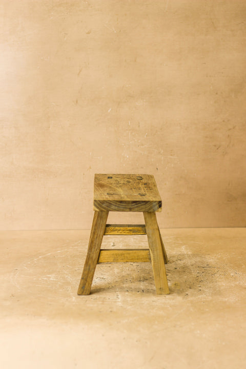 Vintage Rustic Elm Wood Stool - Small - No 17