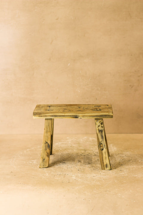 Vintage Rustic Elm Wood Stool - Small - No 17