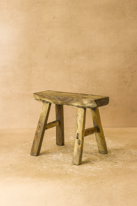 Vintage Rustic Elm Wood Stool - Small - No 18