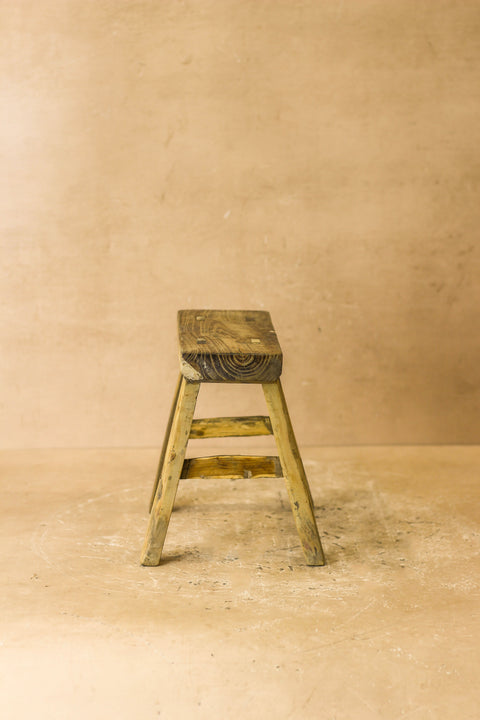 Vintage Rustic Elm Wood Stool - Small - No 18