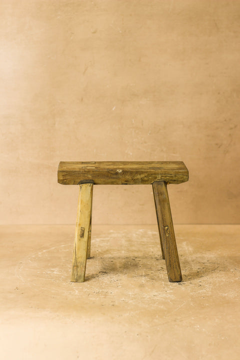 Vintage Rustic Elm Wood Stool - Small - No 18