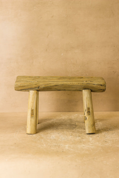 Vintage Rustic Elm Wood Stool - Small - No 19