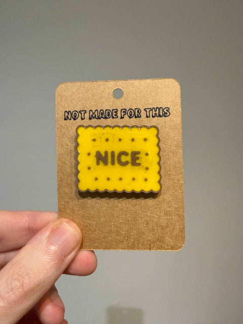 Nice Biscuit Pin Badge | 3D Printed British Biscuit Pin | Quirky Gift