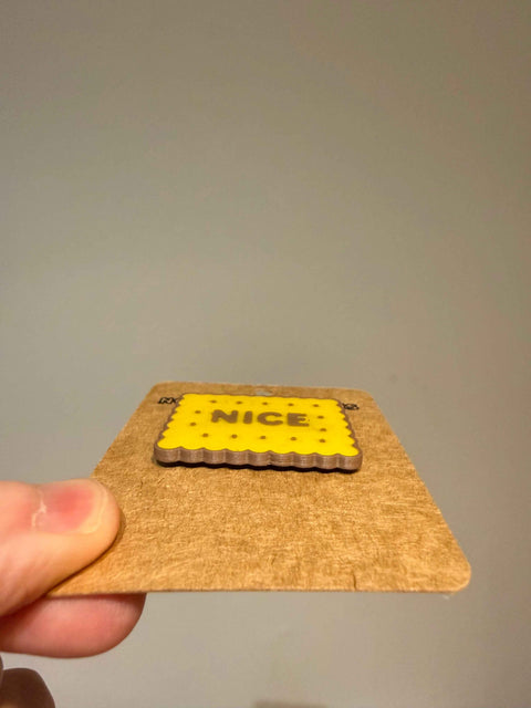 Nice Biscuit Pin Badge | 3D Printed British Biscuit Pin | Quirky Gift
