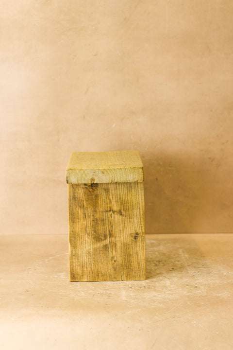 Vintage Rustic Square Elm Wood Stool - Small - No 2