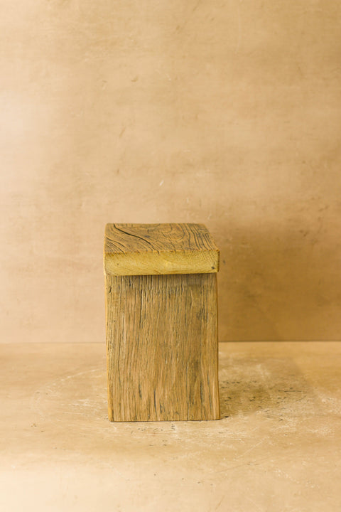 Vintage Rustic Square Elm Wood Stool - Small - No 3