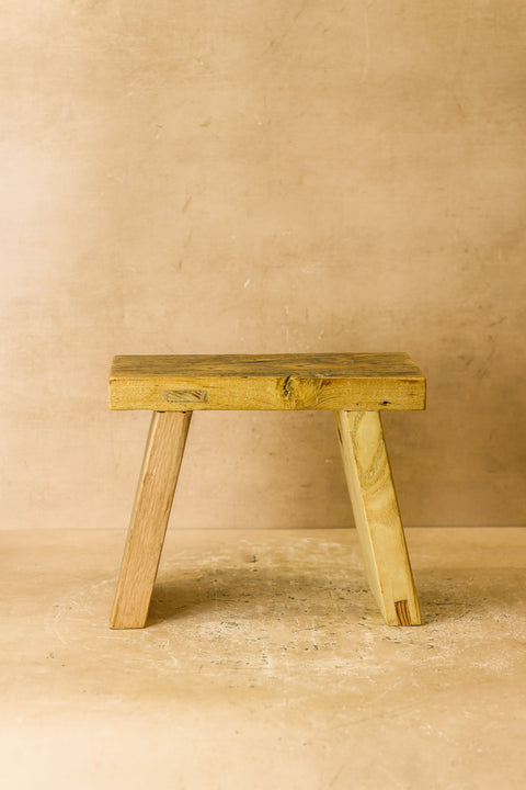 Vintage Rustic Square Elm Wood Stool - Small - No 3