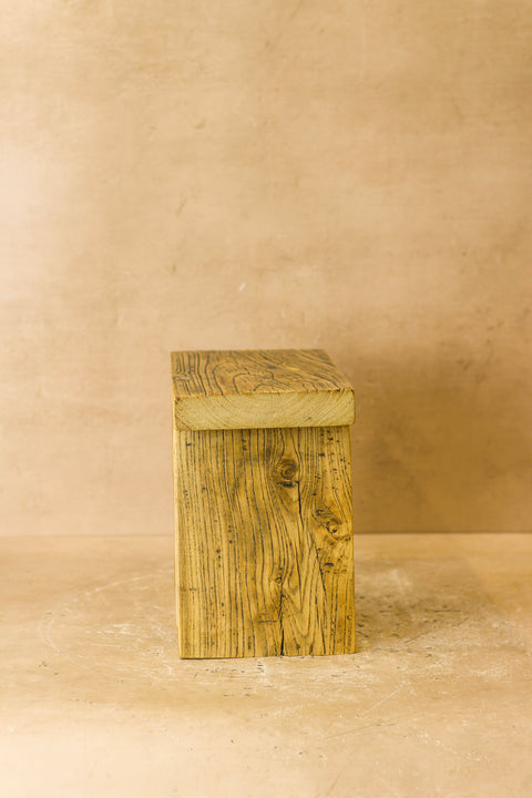 Vintage Rustic Square Elm Wood Stool - Small - No 3