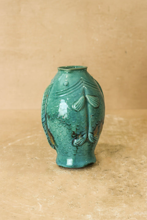 Vintage Turquoise Twin Fish Vase - No 3