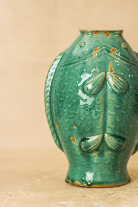 Vintage Turquoise Twin Fish Vase - No 2