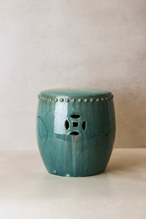 Vintage smaragdgrüner, glasierter asiatischer Gartenhocker aus Keramik – Nr. 2