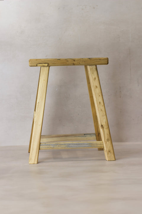 Vintage Rustic Elm Wood Stool - Medium - No 66