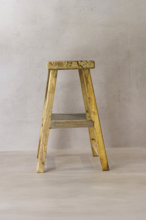Vintage Rustic Elm Wood Stool - Medium - No 67