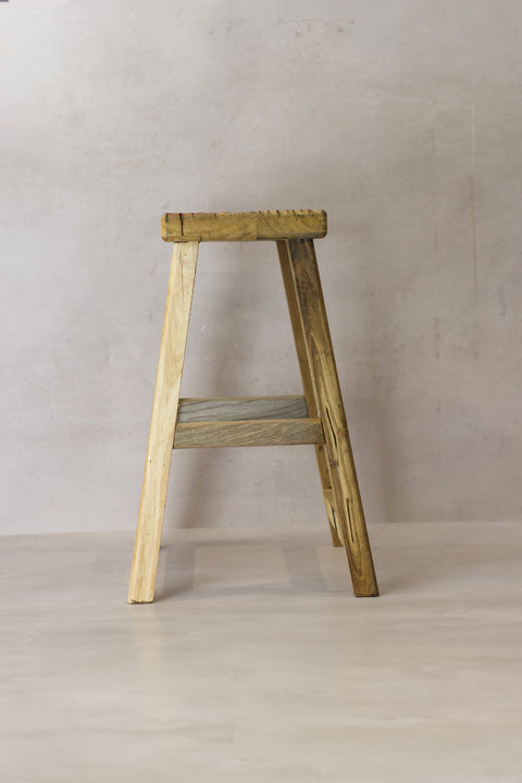 Vintage Rustic Elm Wood Stool - Medium - No 67