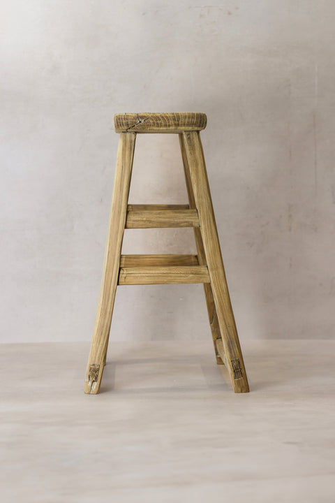 Vintage Rustic Elm Wood Stool - Medium - No 68