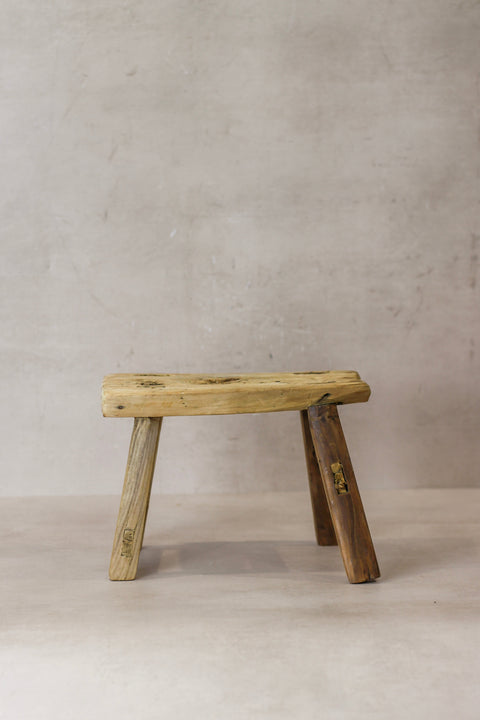 Vintage Rustic Elm Wood Stool - Small - No 22